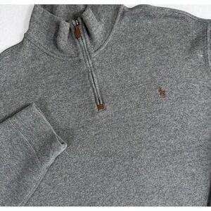 Polo Ralph Lauren 1/4 Zip‎ Sweater Men's L Heather Gray Mock Neck Preppy Classic